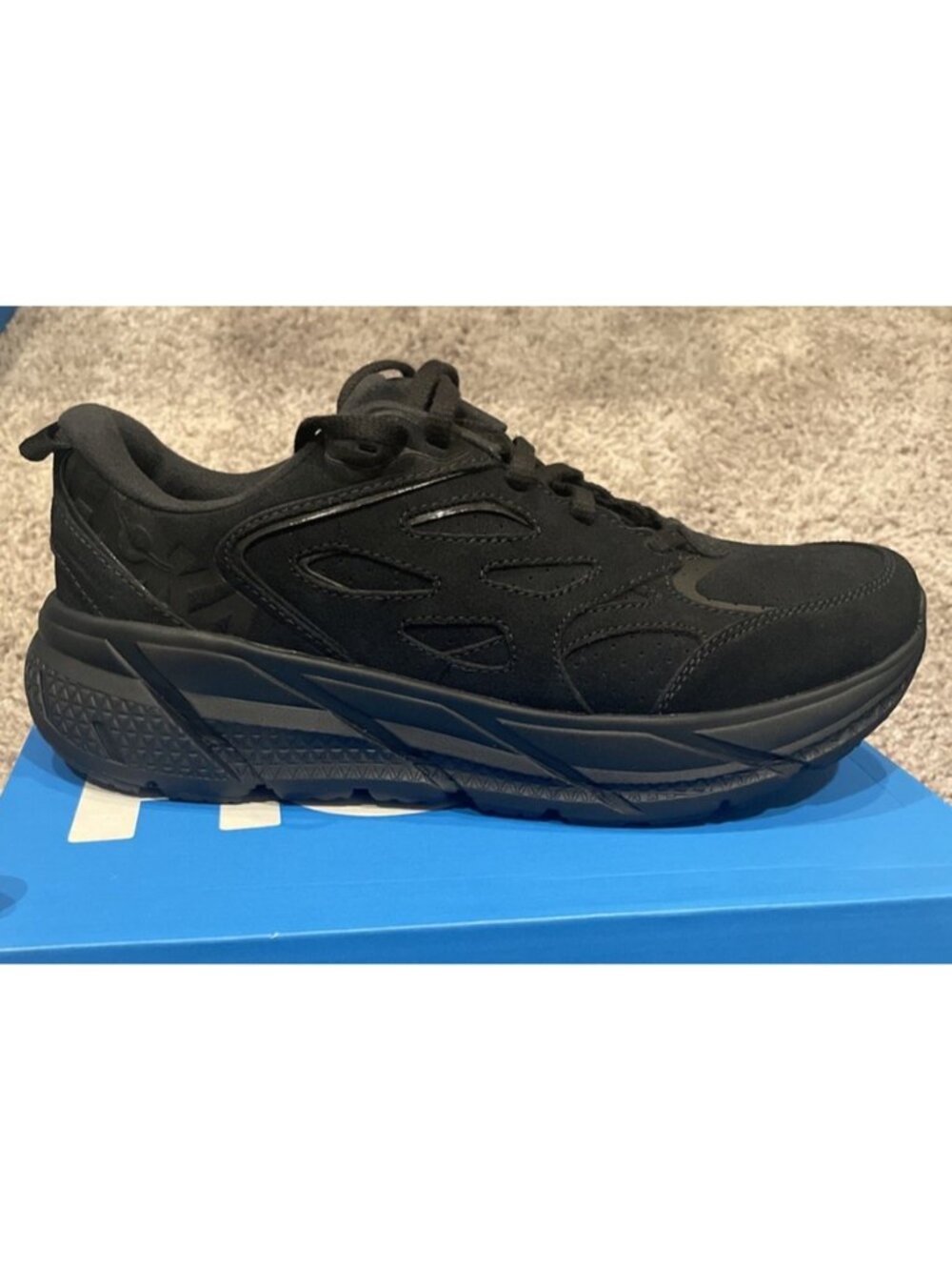 Hoka One U Clifton L Suede Men’s 8.5 Women’s 9.5 Black Running Shoes New In Box